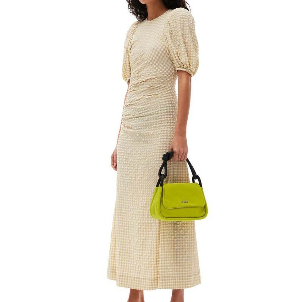 Ganni Seersucker Puff Sleeve Dress Size 6